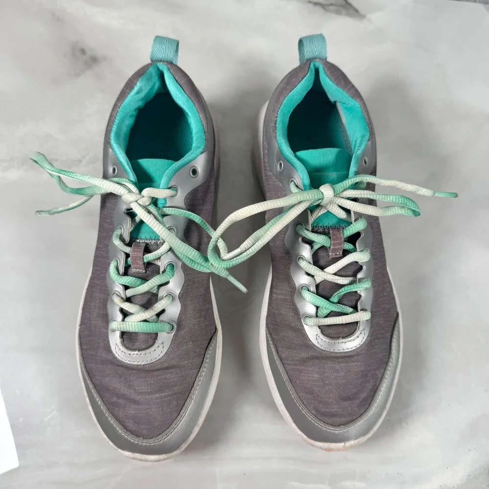 Vionic Lace Up Sneakers Grey Teal Comfort Cushioned Tie‎ Dye Laces Size 7.5